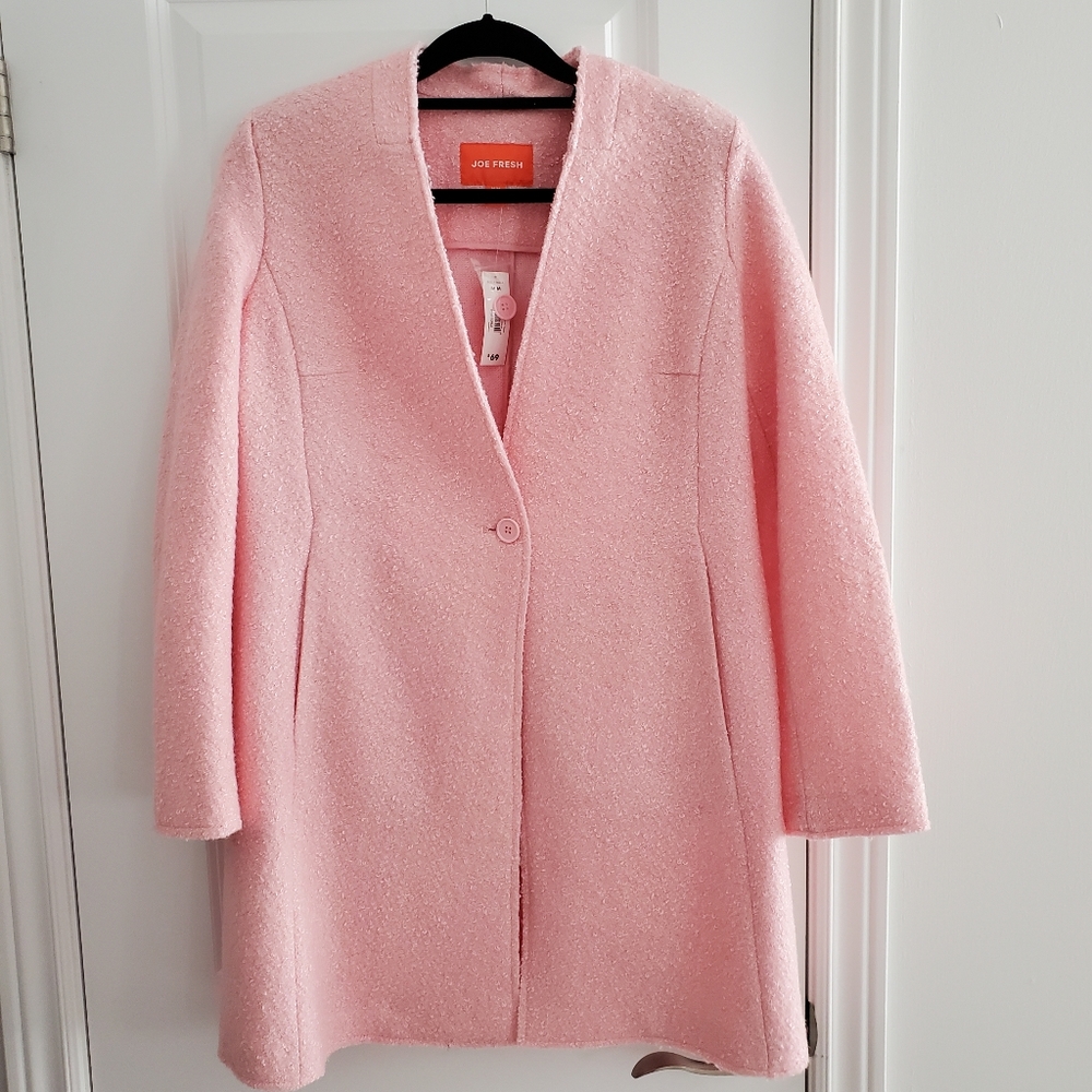 NWT Joe Fresh pink boucle frock coat, size medium